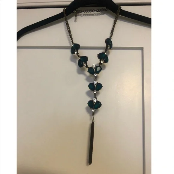 Anthropologie Teal Glass Lariat Statement Necklace - Picture 3 of 7